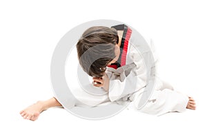 Little tae kwon do boy martial art warm up