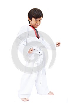 Little tae kwon do boy martial art photo