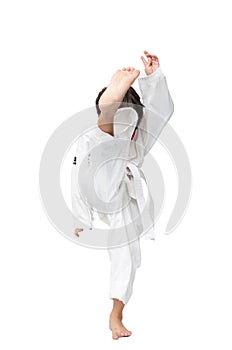 Little tae kwon do boy martial art on white background