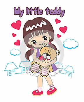 little teddy girls print vector art