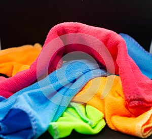 Little textile towels in diferent colors for hands or hair