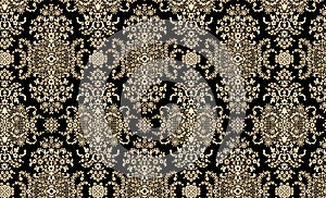 Little Tiny Small Ethnic Paisley Yellow Brown Dark Beige Violet Rose Flowers on Floral Seamless Repeating Background Artistic