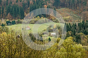 Little traditional cabin in the autumn mountains Europe