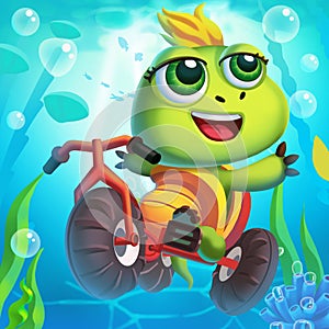 The Little Turtle Rides a Bicycle Underwater