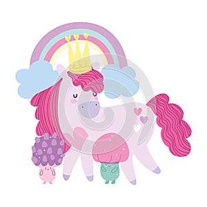 Little unicorn cartoon champignons rainbow fantasy magic animal