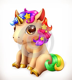 Little Unicorn cartoon character. Funny animals vector icon