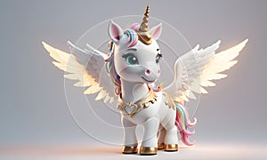 Little Unicorn Wings Cute 3D Art Animated Graphic, Invitation Card Banner Website Design Background - ai generated