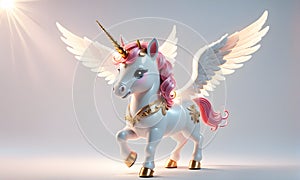 Little Unicorn Wings Cute 3D Art Animated Graphic, Invitation Card Banner Website Design Background - ai generated