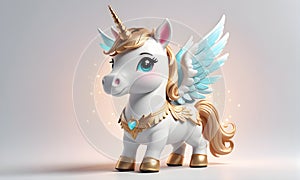 Little Unicorn Wings Cute 3D Art Animated Graphic, Invitation Card Banner Website Design Background - ai generated