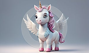 Little Unicorn Wings Cute 3D Art Animated Graphic, Invitation Card Banner Website Design Background - ai generated