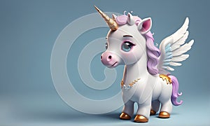 Little Unicorn Wings Cute 3D Art Animated Graphic, Invitation Card Banner Website Design Background - ai generated