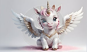 Little Unicorn Wings Cute 3D Art Animated Graphic, Invitation Card Banner Website Design Background - ai generated