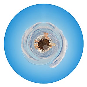 Little urban planet in morning autumn sky