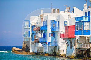 Little Venice the most popular attraction in Mykonos Island Greece, Cyclades