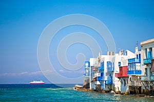 Little Venice the most popular attraction in Mykonos Island Greece, Cyclades