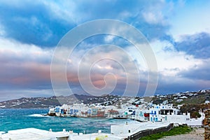 Little Venice at sunset on island Mykonos, Greece