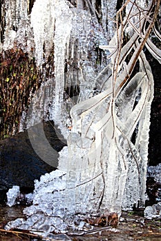 Little waterfall and needle ice