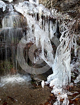 Little waterfall and needle ice
