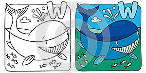 Little whale coloring book. Alphabet W