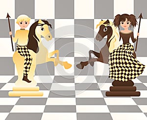 Little white and black chess horses