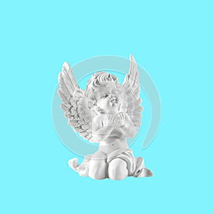 Little white guardian angel sky blue background