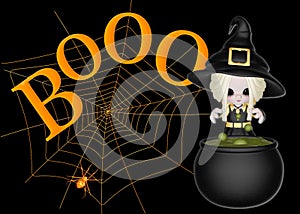 Little Witch, Boo & Spider Web Background