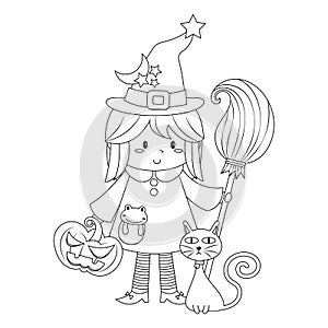 Little Witch Vector Cartoon Colorless