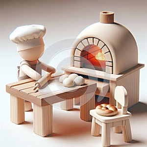 The little wooden baker a dream of bread and fire.The magic of the wood
