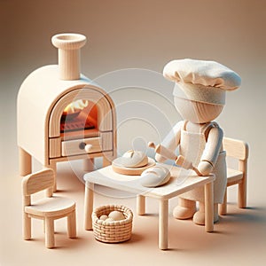 The little wooden baker a dream of bread and fire.The magic of the wood photo