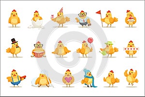 Little Yellow Chicken Chick Different Emotions And Situations Set Of Cute Emoji Illustrations