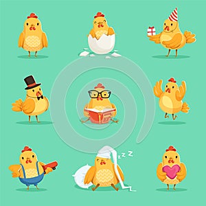 Little Yellow Chicken Chick Different Emotions And Situations Set Of Cute Emoji Illustrations