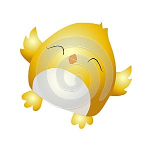 Little yellow chicken. Cute bird on a white background. Spring and easter design element. Hatching from an egg. Isolated on a