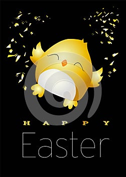 Little yellow chicken. Cute bird on a white background. Spring and easter design element. Hatching from an egg. Ready
