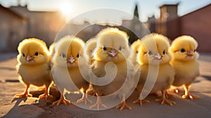 Little yellow chickens that will soon be food on your shelves. AI generated