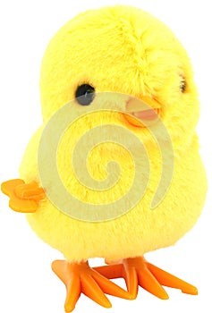 Little yellow Manual Mechanical toy chick doll isolated on transparent white background PNG