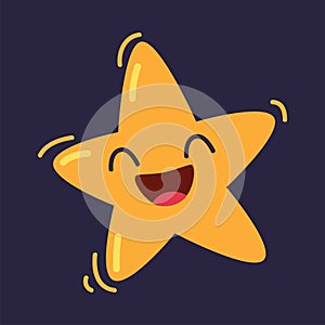 Little Yellow Smiling Star in Dark Night Sky Vector Illustration