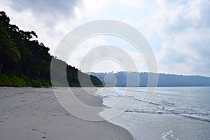 Littoral Forest, White Sand, Sea Water & Cloudy Sky - Radhanagar Beach, Havelock Island, Andaman & Nicobar Islands, India