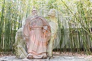 Liu Bei Statue at Zhaohua Ancient Town. a famous historic site in Guangyuan, Sichuan, China.