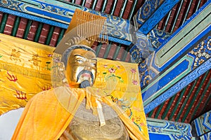 Liubei Statue at Sanyi Temple. a famous historic site in Zhuozhou, Hebei, China.