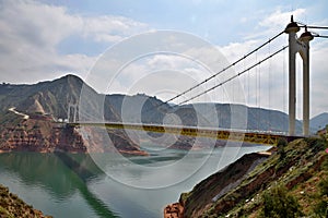 The Liujiaxia Bridge over a Yellow River in Gansu province in China