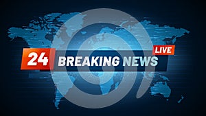 Live breaking news background. Streaming internet tv global news headline on world map backdrop vector concept