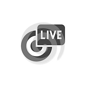 Live broadcast black flat icon. Reportage, stream, webcast concept symbol. Online tv, radio channel emblem. Glyph label