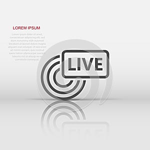 Live broadcast icon in flat style. Antenna vector illustration on white isolated background. On air business concept