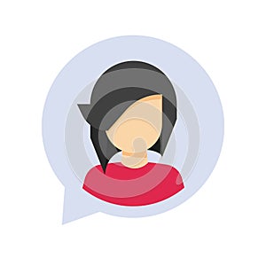 Live chat icon vector or online person typing message symbol flat cartoon, idea of chatting woman balloon or girl speak