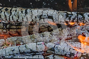 Live coals in campfire