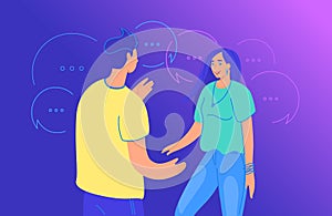 Live conversation between two friends gradient vector illustration of young people standing together and talking about something