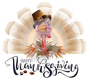 Live fun turkey bird Thanksgiving Day poster. Happy Thanksgiving text greeting card