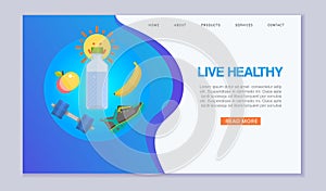 Live healthy lifestyle with fitness, diet and sport web template vector illustration.