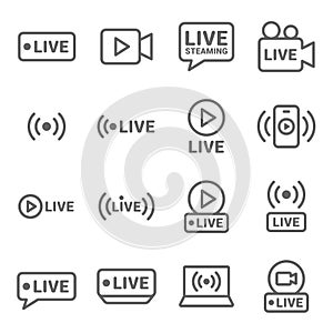 Live icon illustration vector set. Contains such as online, on air, broadcast, influencer and more. Editable stroke