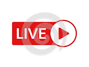 Live icon on white background. Live stream, video, news symbol. Social media template. Broadcasting, online stream logo